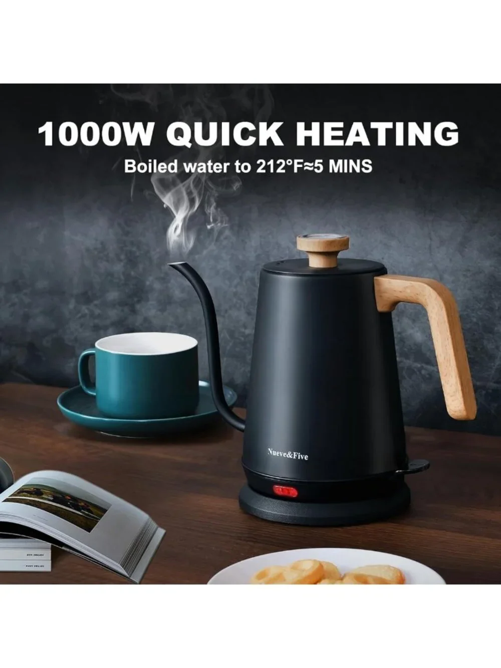 Electric Gooseneck Kettle with Thermometer, 1L Pour Over Coffee & Tea Maker
